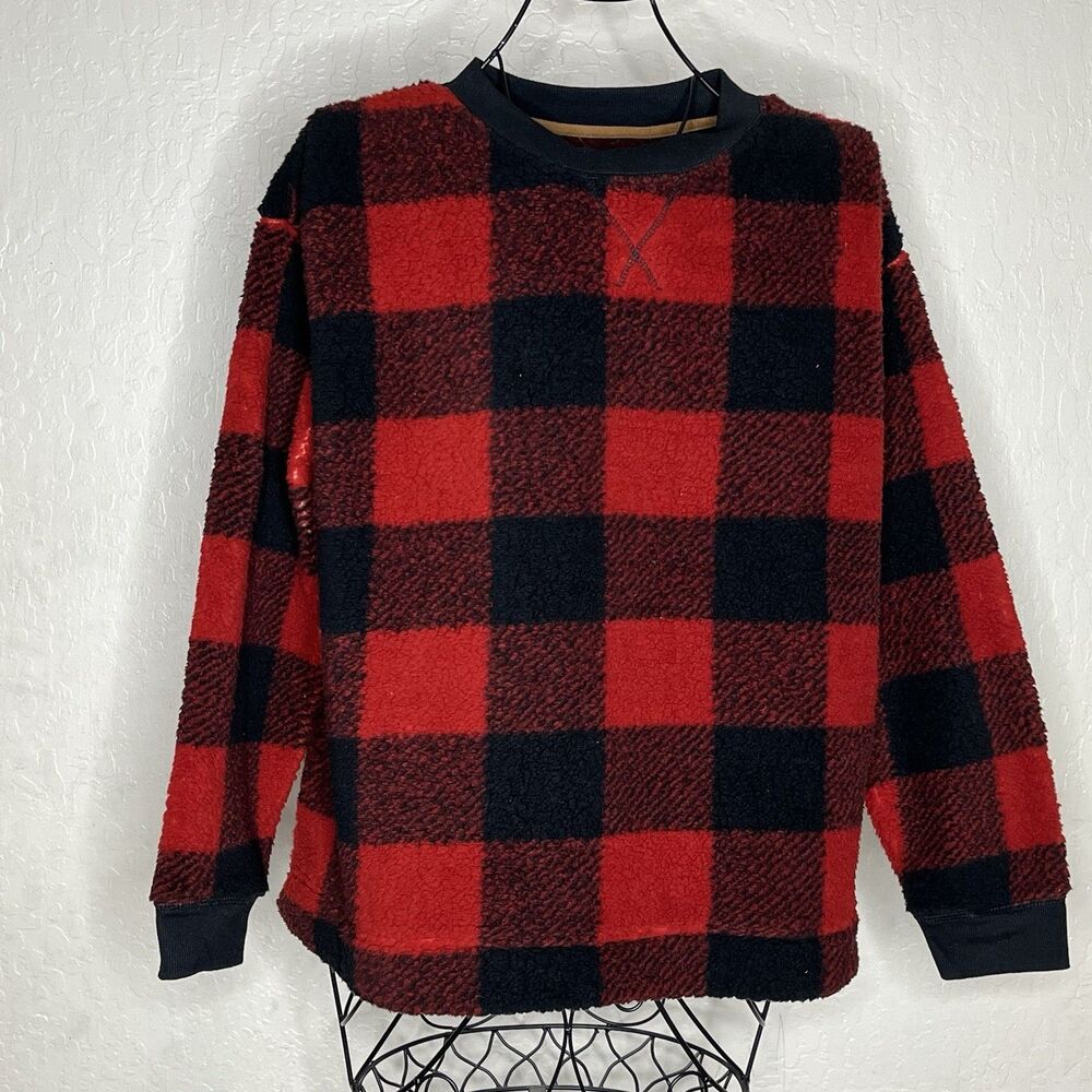 Koolaburra UGG Red Black Buffalo Plaid Sherpa Pullover Shirt Women’s Size PL